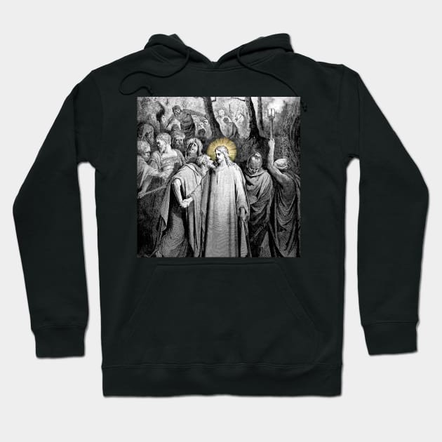 Universal traitor Judas gives the kiss of betrayal to the face of Jesus Christ Hoodie by Marccelus